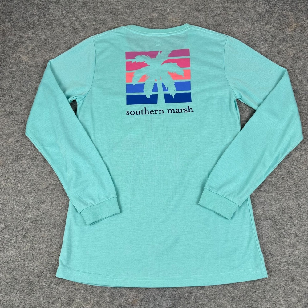 Southern Marsh Fieldtec Pocket T-Shirt Tee Palm Tree Blue Womens Small S